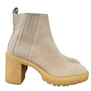 Dolce Vita Celia Chunky Leather Suede Boots Women SZ 11 Beige Chic Fall Western